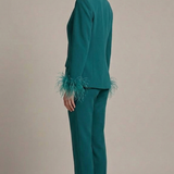 tailleur con collo raso e piume NC1426 PETROLIO MARICLA ELEGANCE 