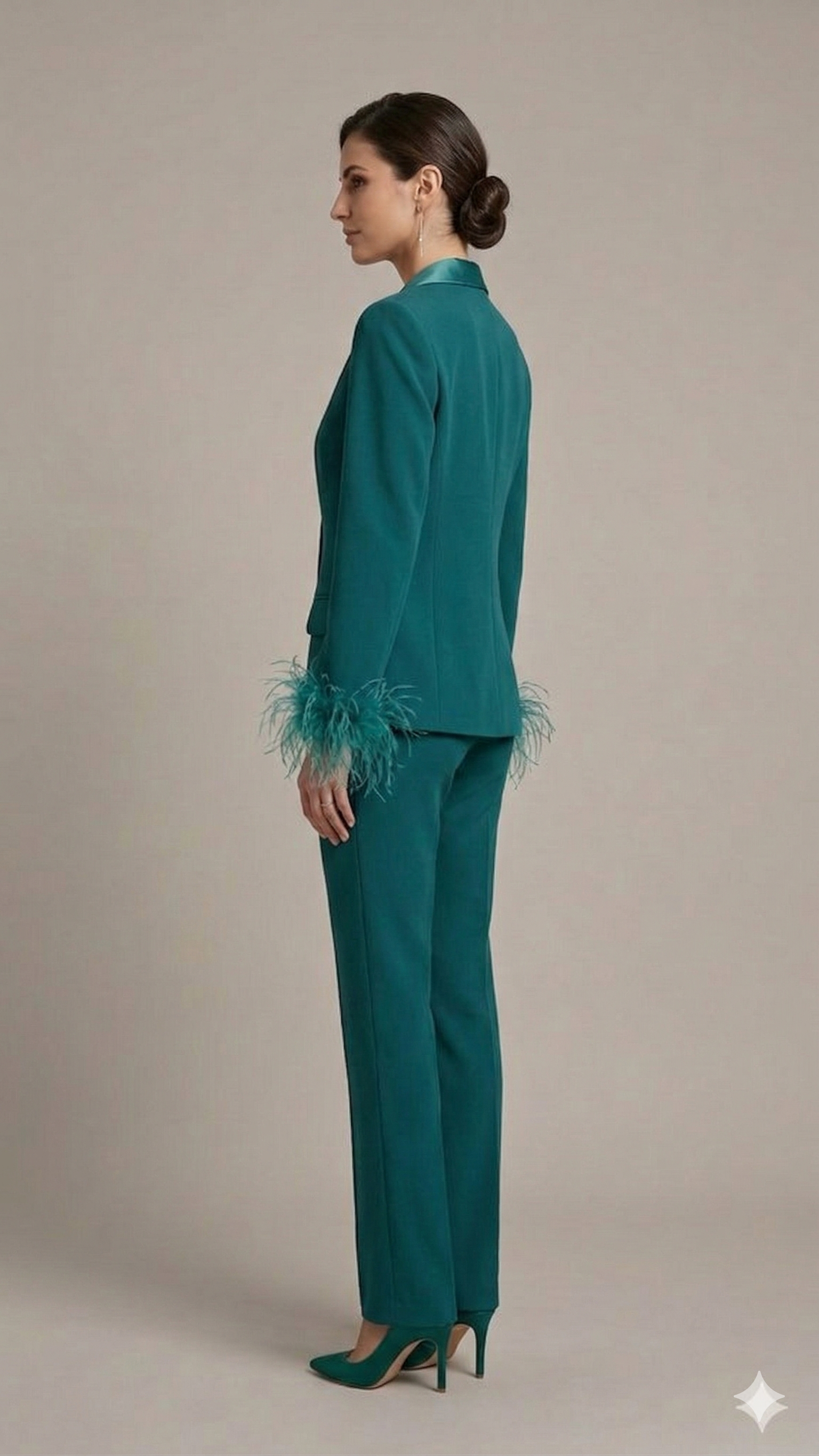 tailleur con collo raso e piume NC1426 PETROLIO MARICLA ELEGANCE 