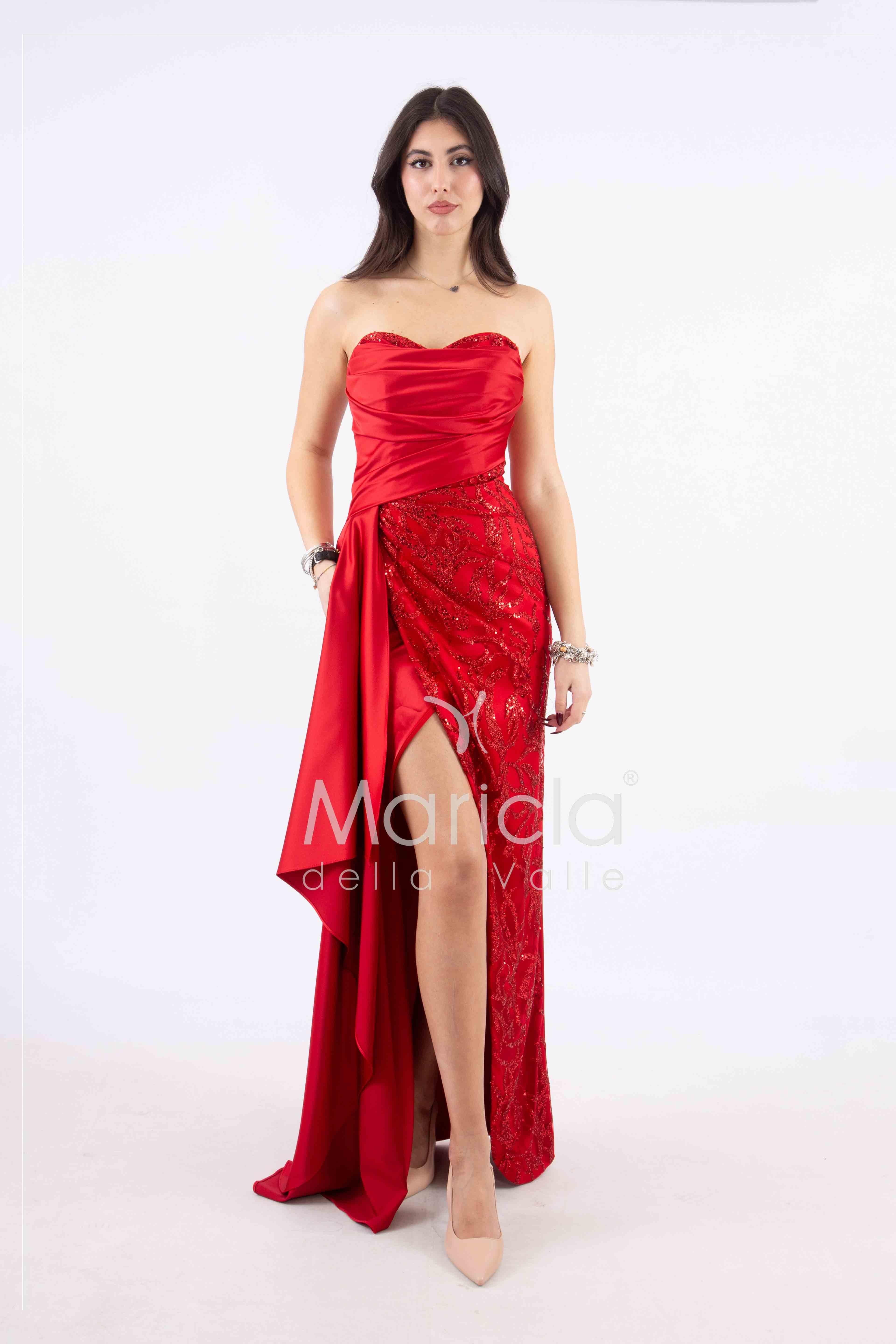 abito lungo paiette cuore HC7459 ROSSO MARICLA ELEGANCE 
