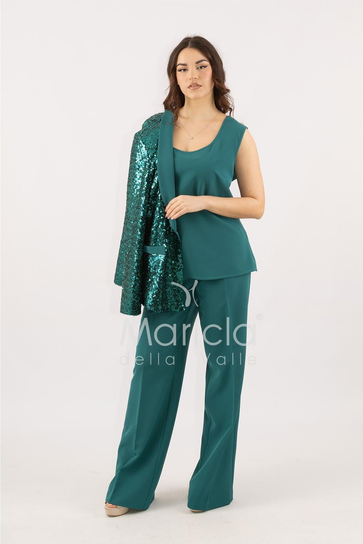 Completo in paiette tailleur  3 pezzi JC35273 VERDE MARICLA ELEGANCE 
