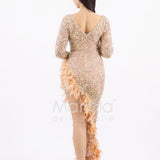 abito manica lunga piume e paiette SS23126 ORO MARICLA ELEGANCE 