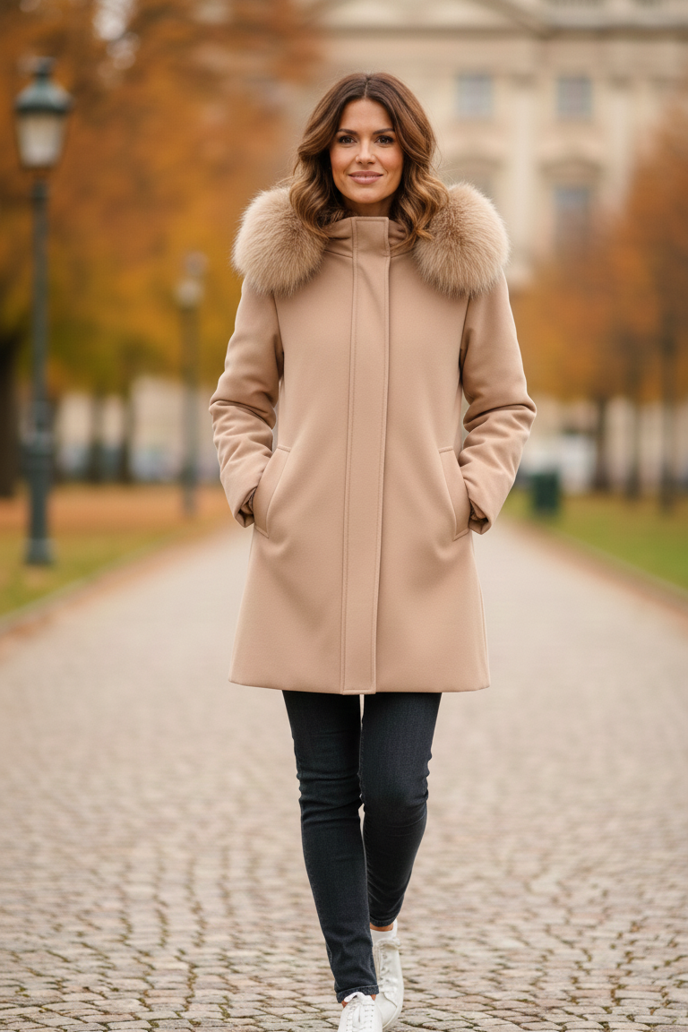 Giaccone con cappuccio in pelliccia LIN3440 BEIGE MARICLA 