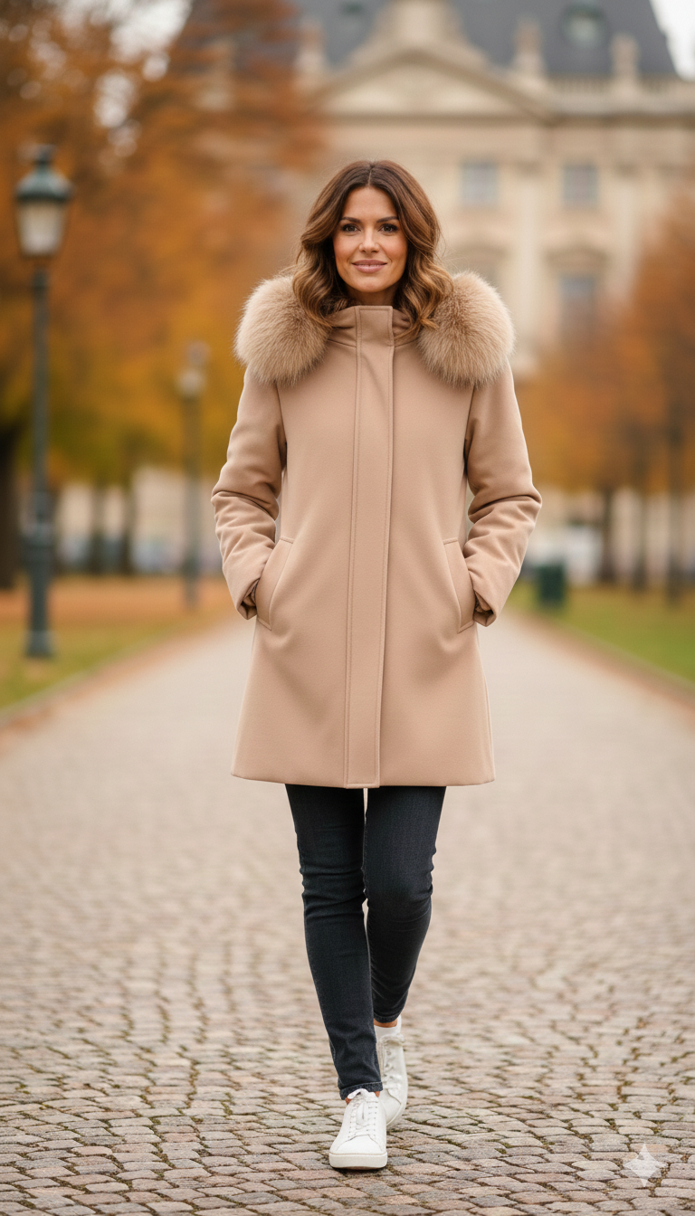 Giaccone con cappuccio in pelliccia LIN3440 BEIGE MARICLA 