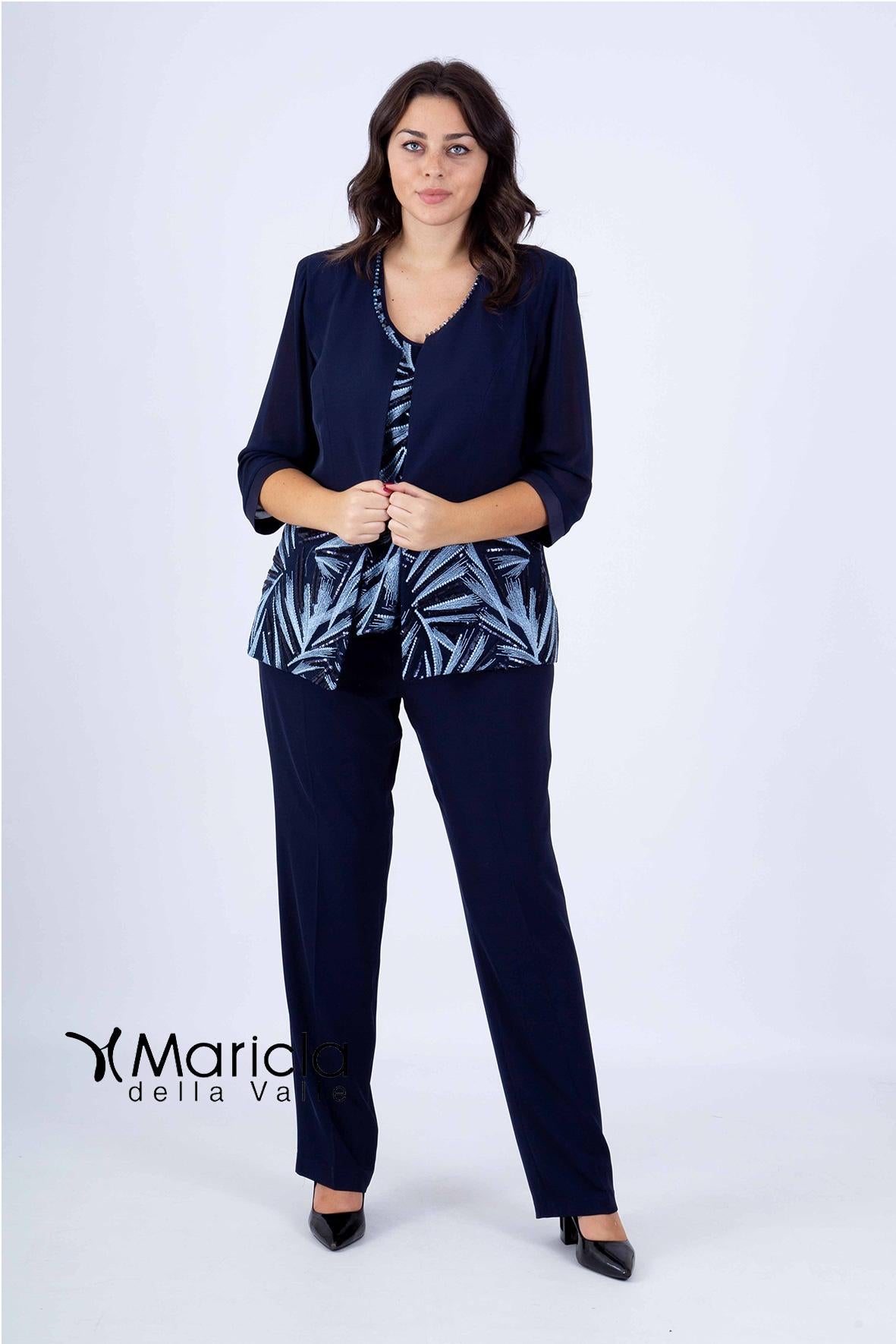 tailleur con ricamo PF3120/22 BLU PAOLA FORTI 