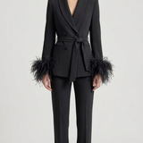 tailleur doppio petto con piume EC04602 NERO MARICLA 