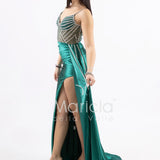 abito lungo bustier trasparenze e strass FP881008 VERDE MARICLA ELEGANCE 