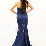 Abito lungo con scollatura in strass JC35249 BLU MARICLA ELEGANCE 