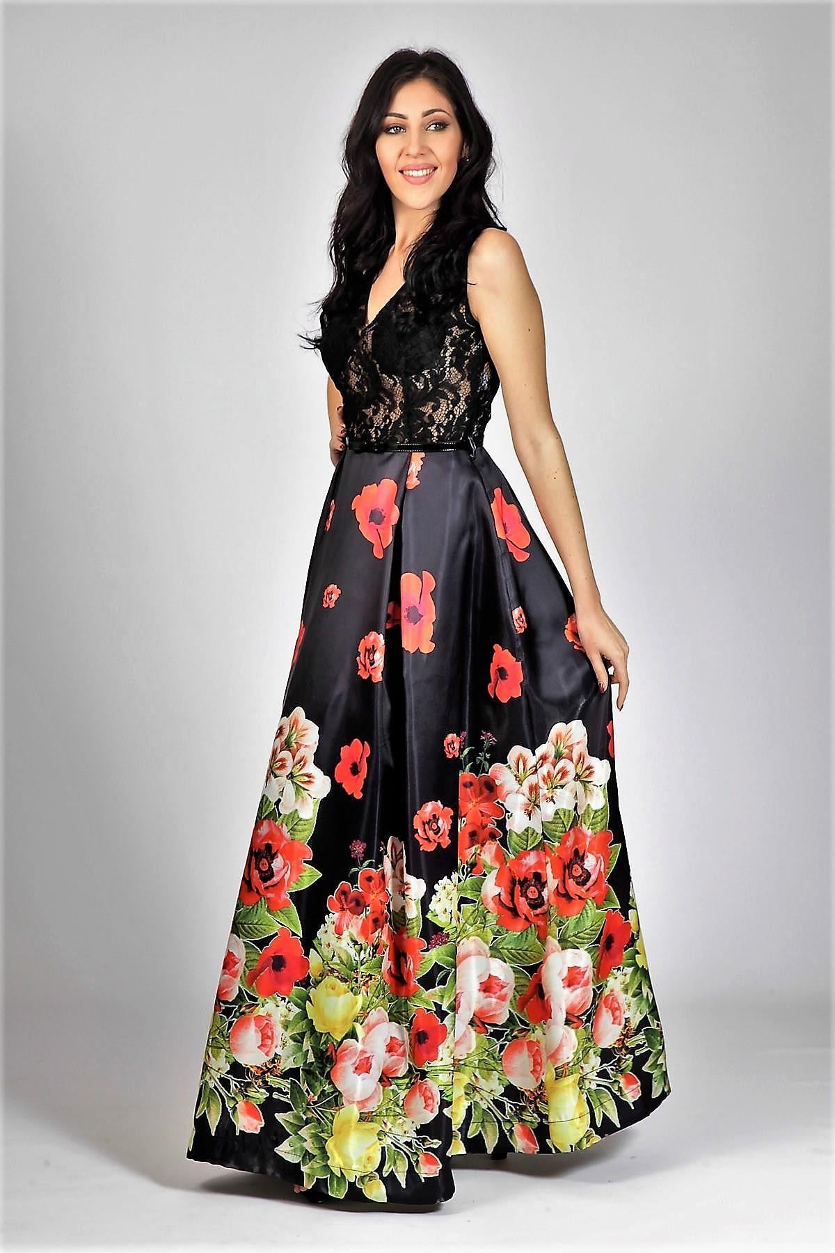 Abito lungo floreale BB27401 NERO MARICLA ELEGANCE 