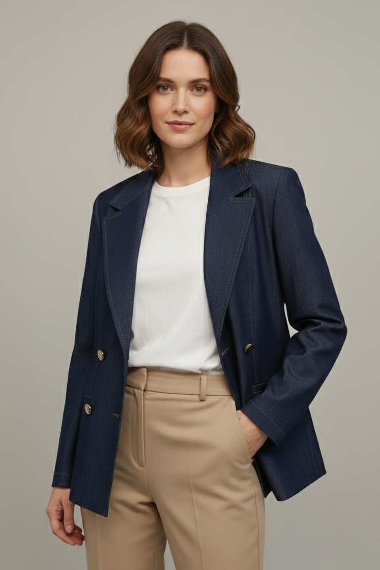 Giacca Blazer Doppiopetto in Denim Tech ROMI4163 BLU MARICLA 