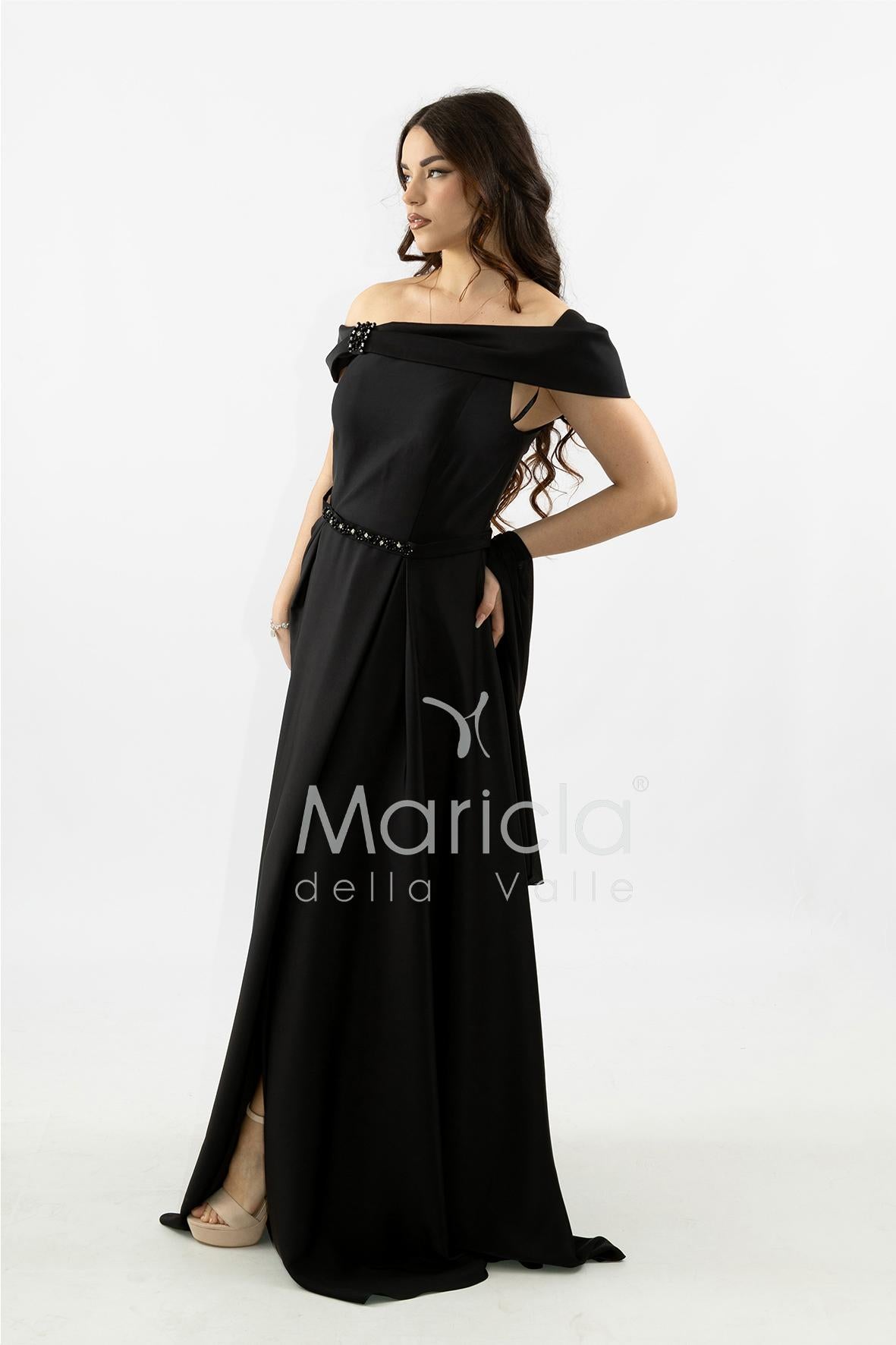 abito lungo scollo omerale strass SH827AL NERO SHARON 