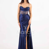 abito lungo corpetto steccato HC5108 BLU MARICLA ELEGANCE 