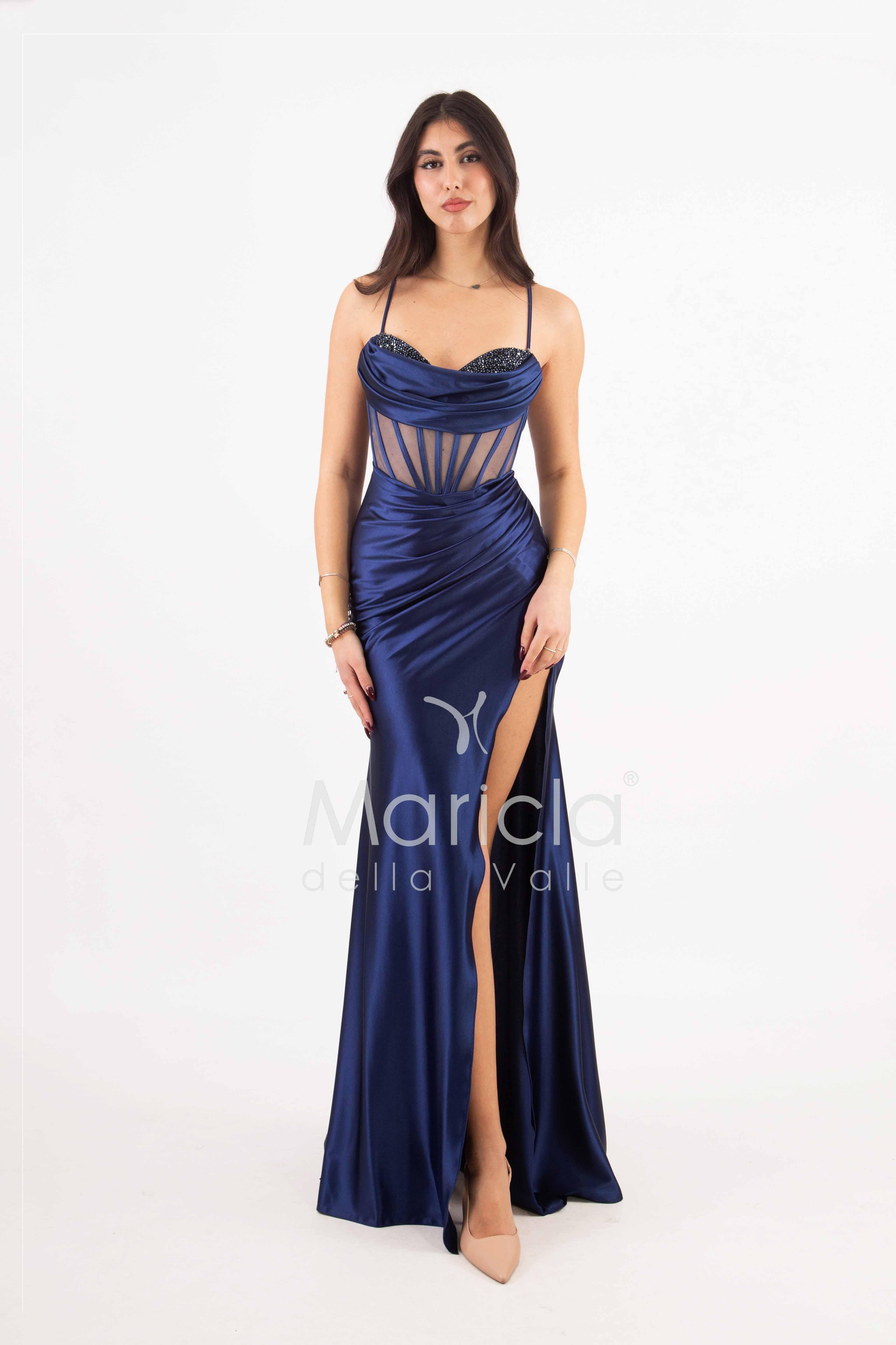 abito lungo corpetto steccato HC5108 BLU MARICLA ELEGANCE 