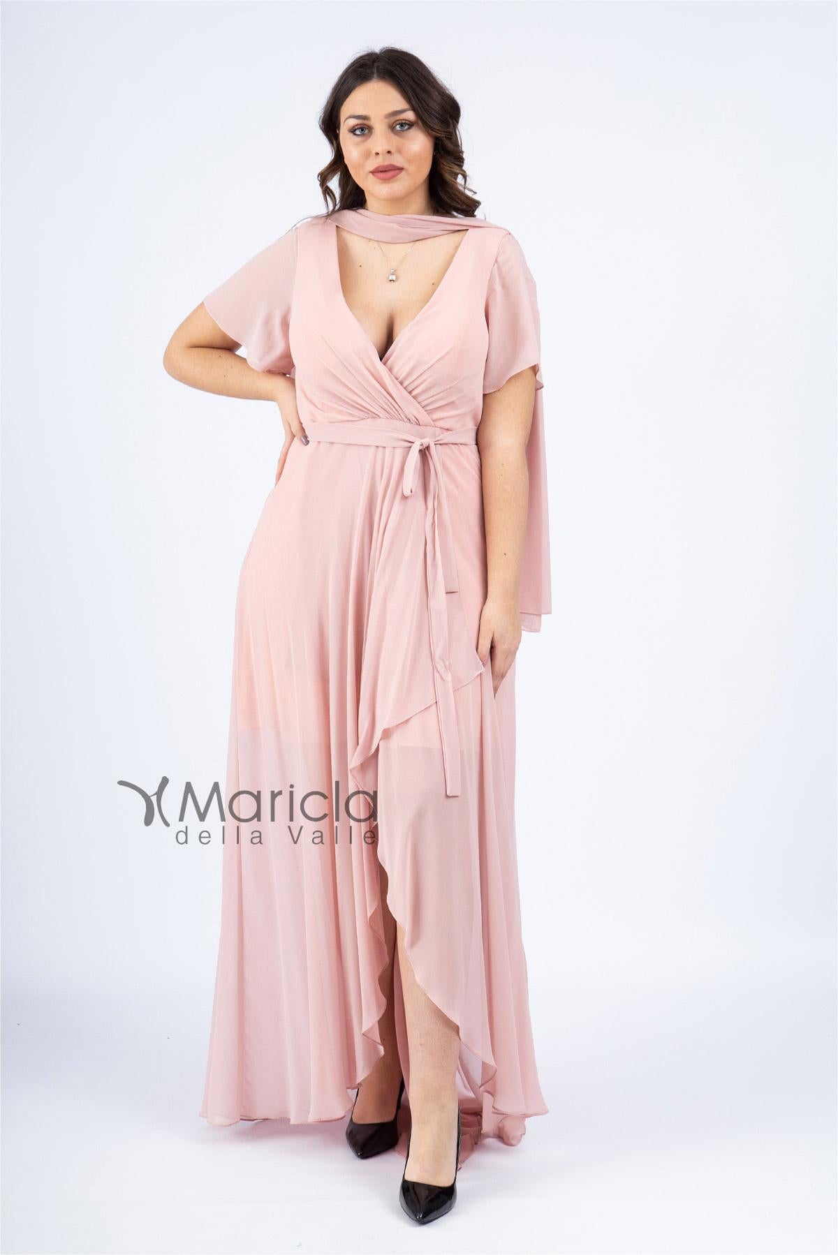 Abito lungo manica volant JC34284 ROSA MARICLA ELEGANCE 