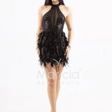 Abito corto con Paillettes e Dettagli in Piume FP613327 NERO MARICLA ELEGANCE 