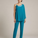 pantalone con casacca monospalla LH312CP PETROLIO LUDOVICA HASSLER 