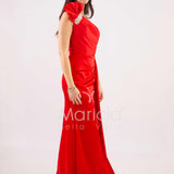 abito lungo monospalla strass spalla GC73 ROSSO GIGLI CERIMONIA 