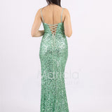 Abito lungo a sirena con paillettes e strascico PF8065F MENTA MARICLA ELEGANCE 