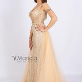 Abito lungo strass e coda in toulle<BR/> FP888062 ORO MARICLA ELEGANCE 