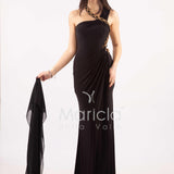 abito lungo drappeggiato catena ANT3225Y NERO ANTILLE ELEGANCE 