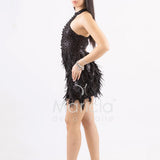 Abito corto con Paillettes e Dettagli in Piume FP613327 NERO MARICLA ELEGANCE 