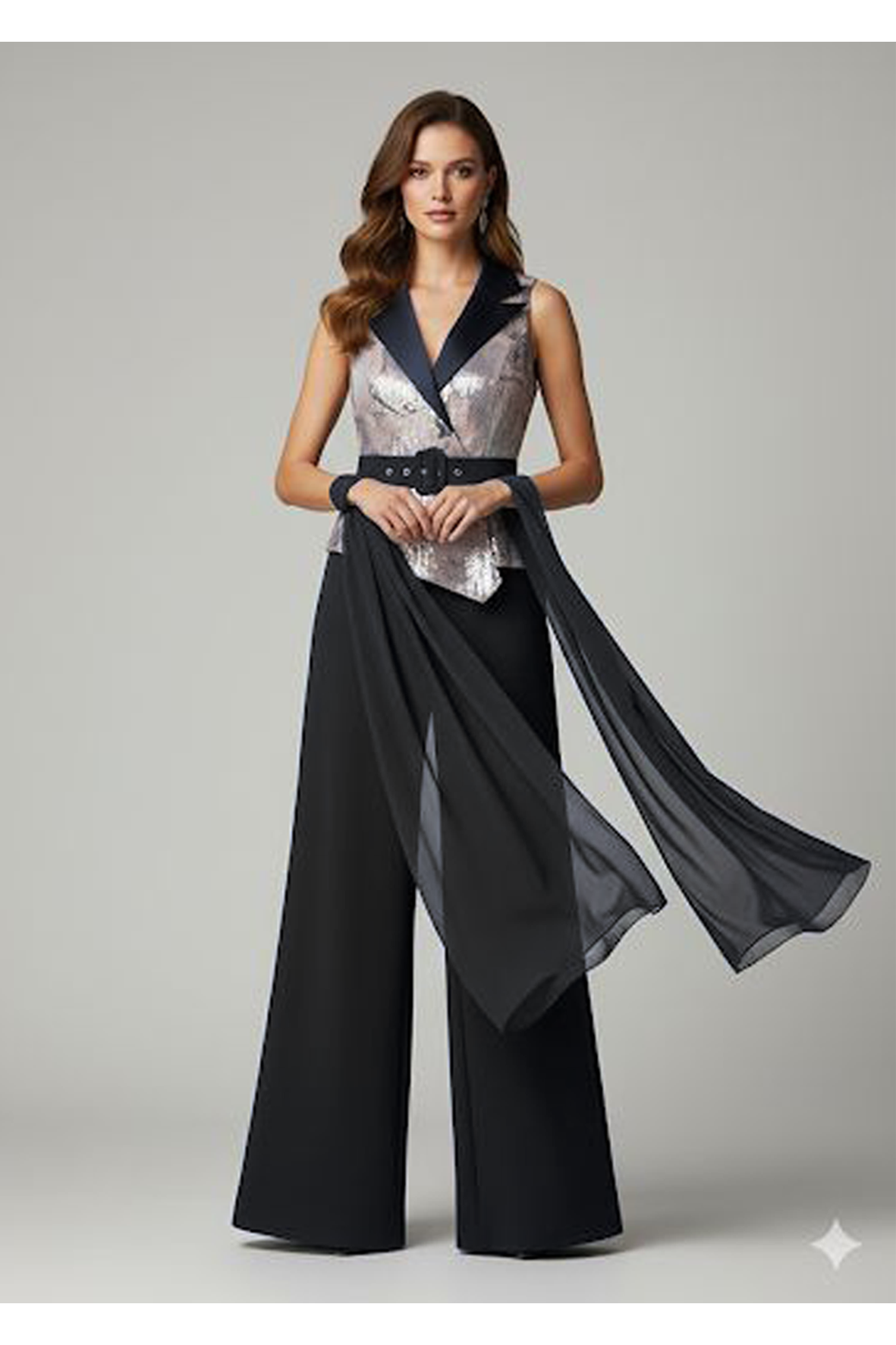 tuta con corpetto paiette fantasia LH108 NERO LUDOVICA HASSLER 