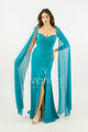 abito lungo scollato con spalline strass