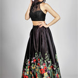 Gonnellone floreale con top in pizzo<BR/> BB27407 NERO MARICLA ELEGANCE 