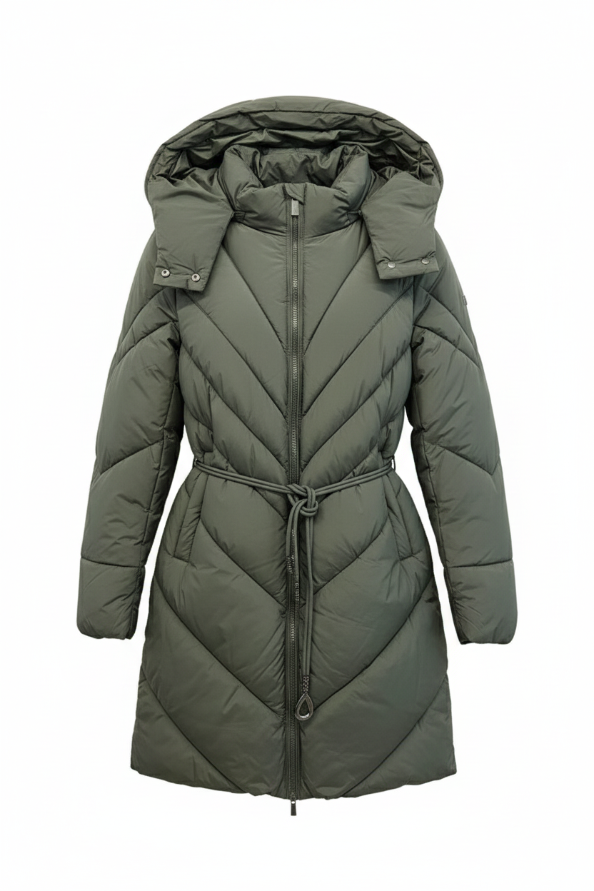 Giaccone Piumino Lungo Trapuntato con Cintura in Vita PH114 VERDE PEGGY HO 