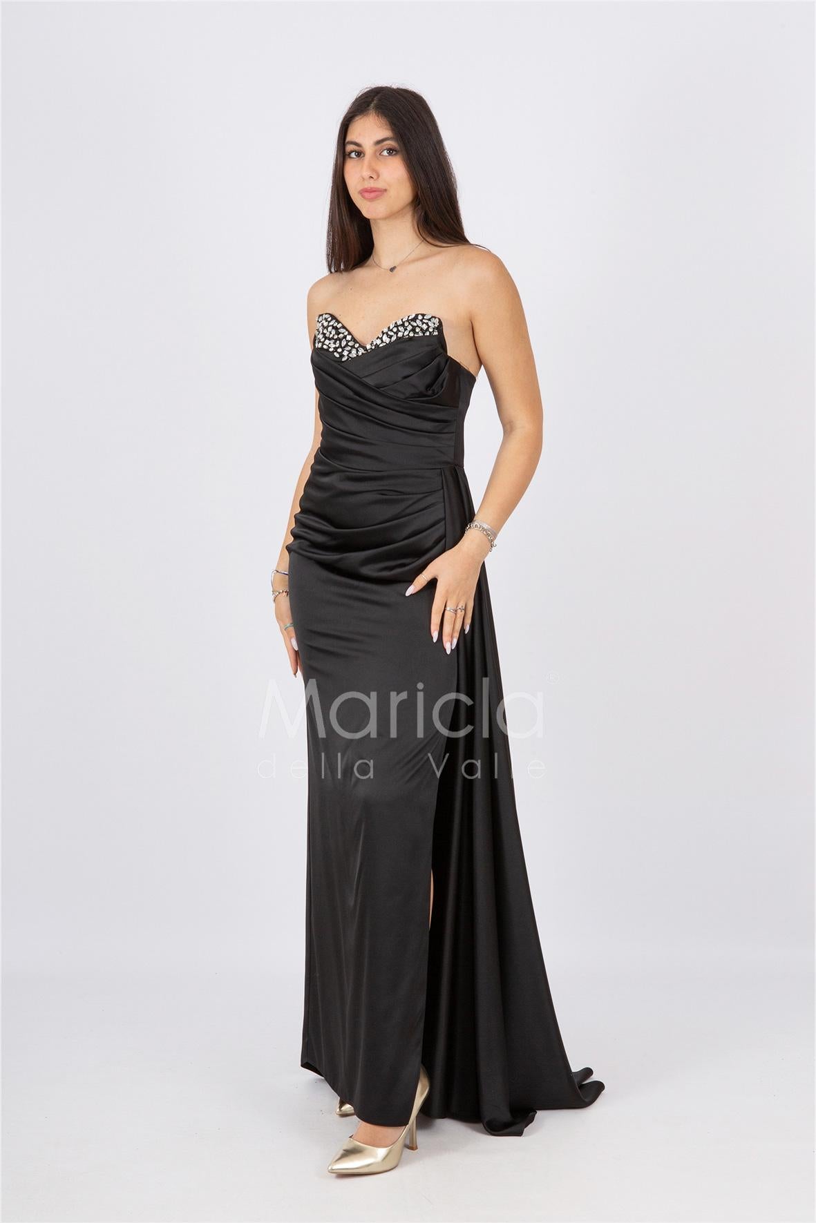 abito con scollatura pietre CAR58080 NERO MARICLA ELEGANCE 