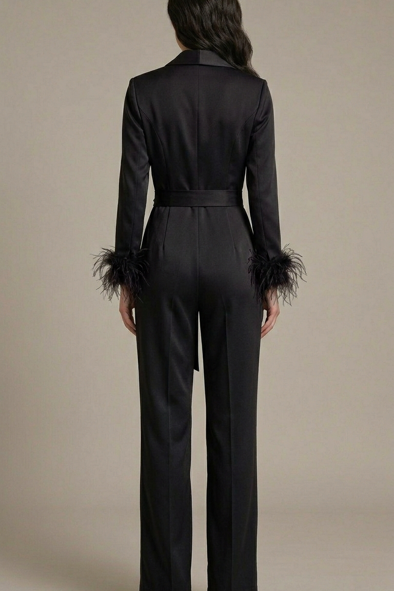 tuta smoking con piume manica AD11033 NERO MARICLA 