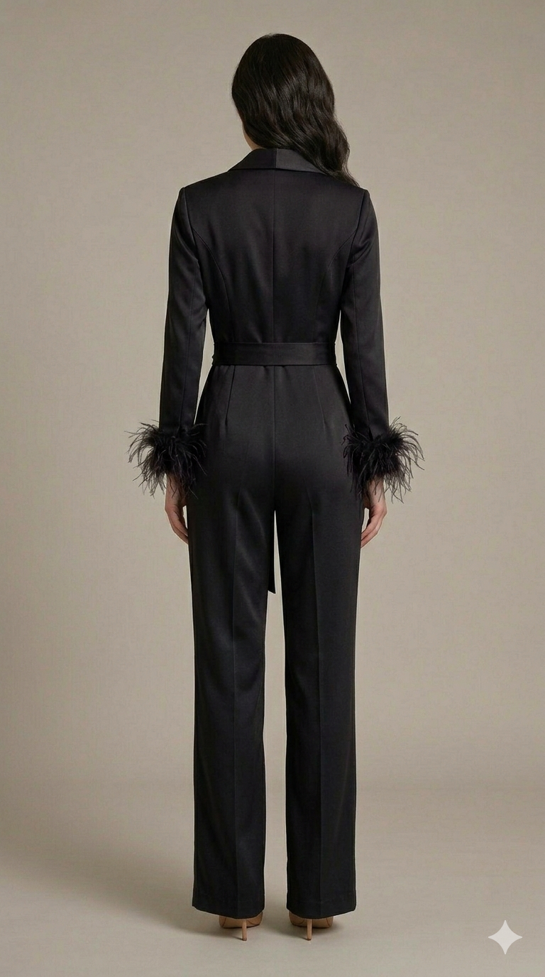 tuta smoking con piume manica AD11033 NERO MARICLA 