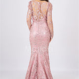 abito lungo sirena ricamato paiette FI6949 ROSA MARICLA ELEGANCE 
