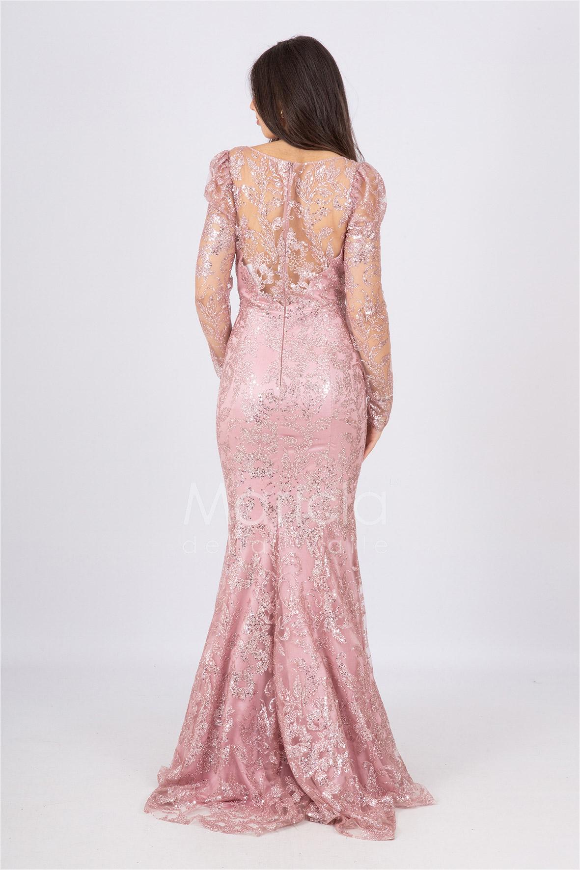 abito lungo sirena ricamato paiette FI6949 ROSA MARICLA ELEGANCE 