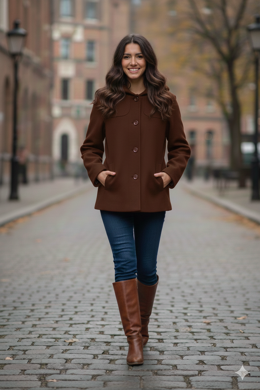 Giaccone medio in panno con cappuccio ARCIERE MORO MARICLA 