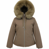 giaccone spalmato medio con cappuccio in pelliccia PH979 TABACCO PEGGY HO 