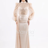 Abito sirena con corpetto ricamato e drappeggio al lato FP512352 CHAMPAGNE MARICLA ELEGANCE 