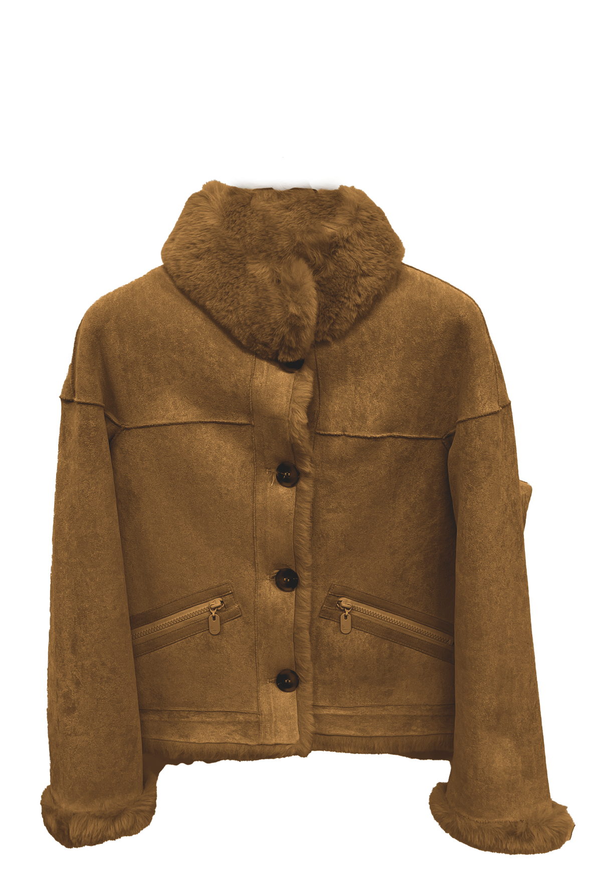 Giaccone EcoMontone Medio con Collo in pelliccia LIN3414 TABACCO LINDAS 