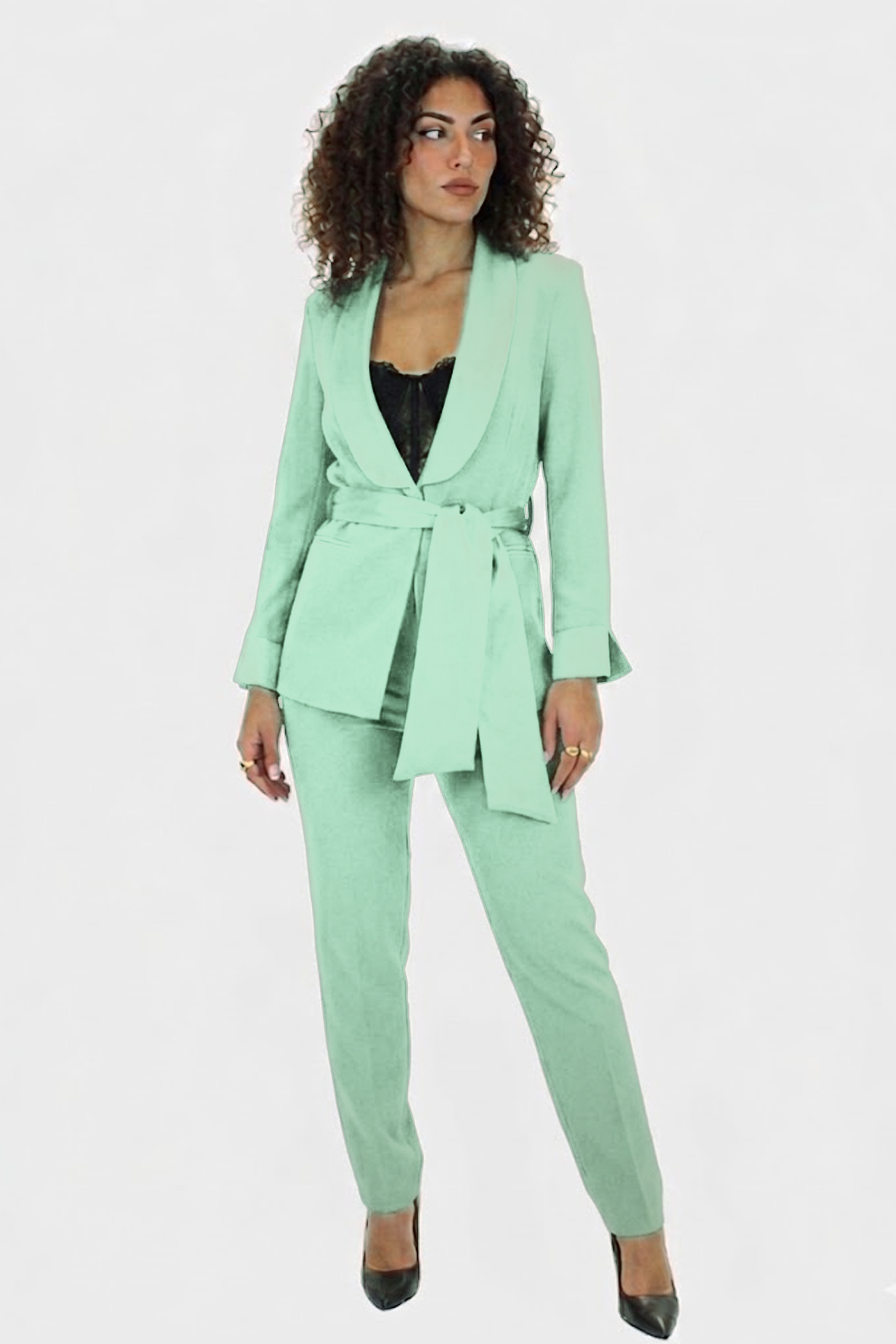 tailleur manica velo con cintura SH613TP MENTA SHARON 