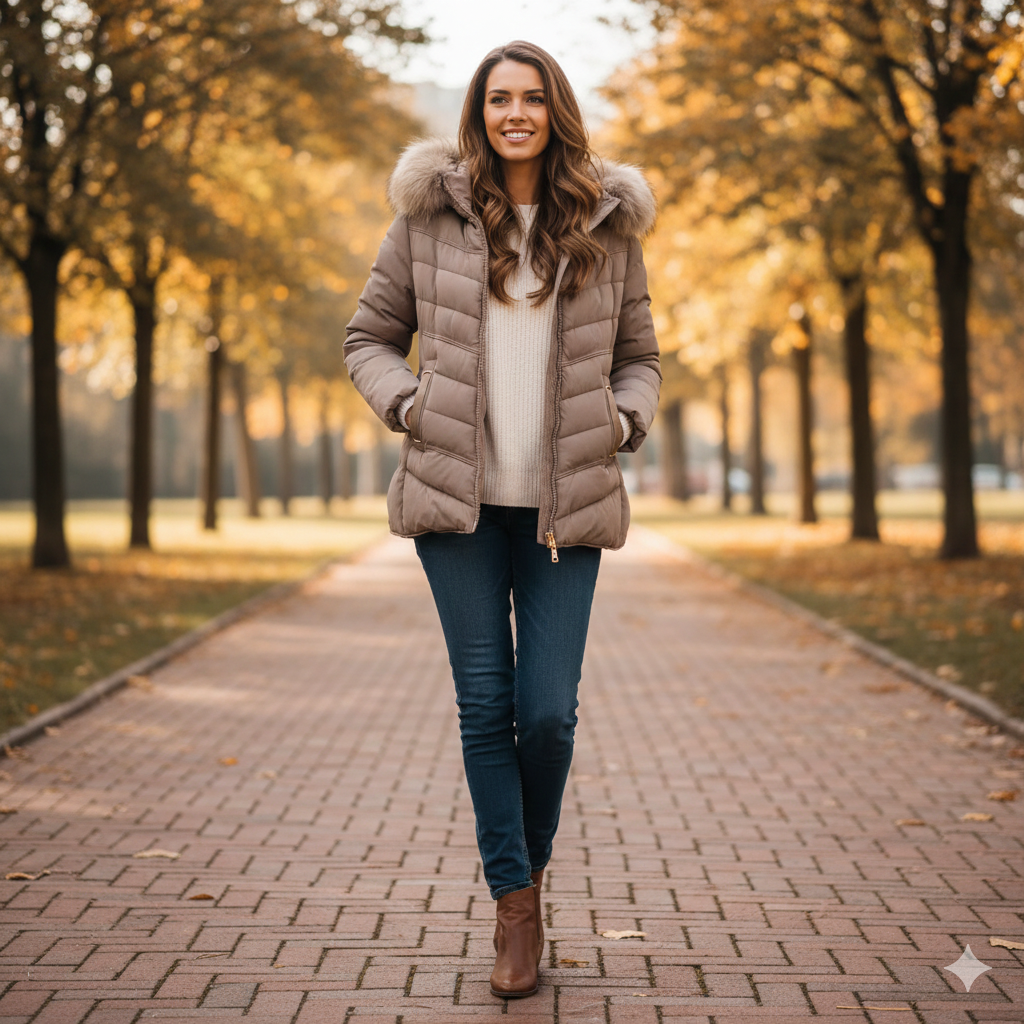 Giaccone con cappuccio in pelliccia EC25091 SABBIA MARICLA 