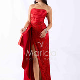 abito lungo paiette cuore HC7459 ROSSO MARICLA ELEGANCE 