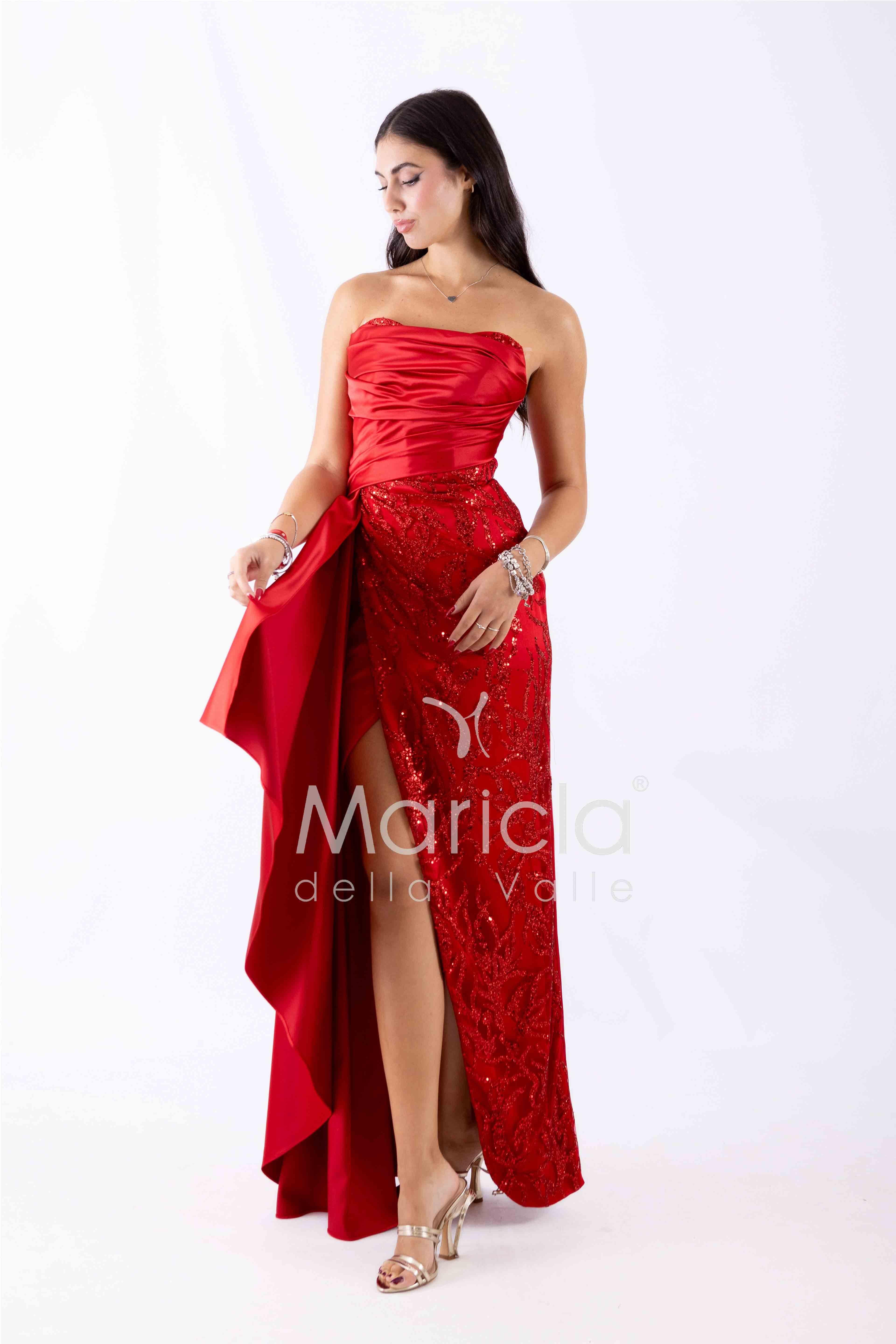 abito lungo paiette cuore HC7459 ROSSO MARICLA ELEGANCE 