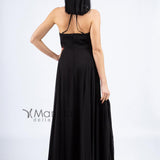 Abito lungo con scollo rouches JC34462 NERO MARICLA ELEGANCE 