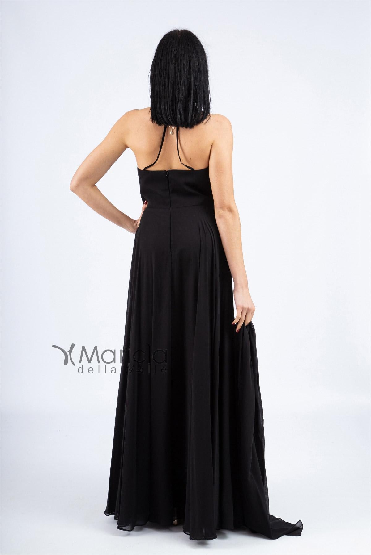 Abito lungo con scollo rouches JC34462 NERO MARICLA ELEGANCE 