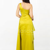 abito lungo monospalla con occhio laterale HC5017 AVOCADO MARICLA ELEGANCE 