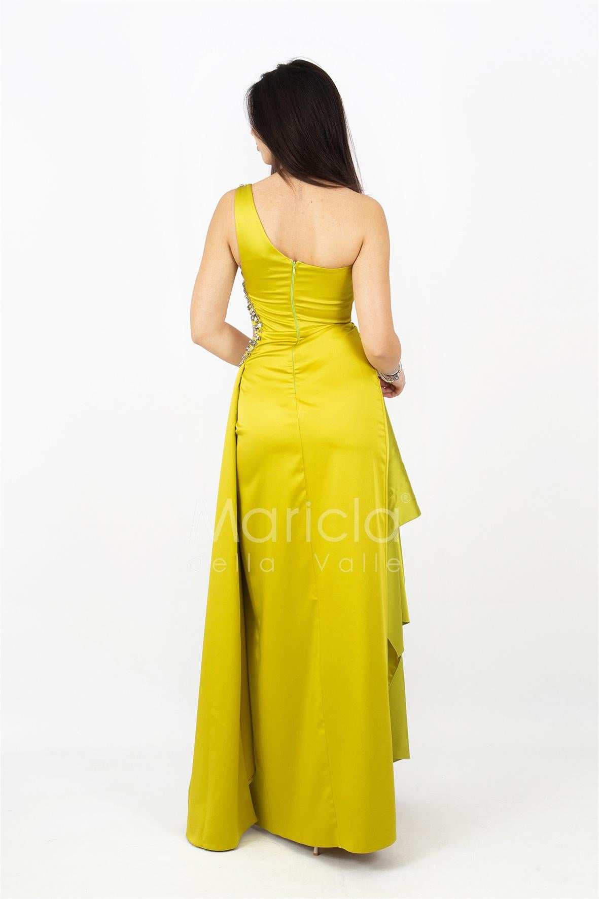 abito lungo monospalla con occhio laterale HC5017 AVOCADO MARICLA ELEGANCE 