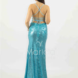 abito lungo paiette e strass ANT4005Z TURCHESE ANTILLE ELEGANCE 