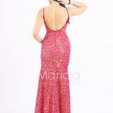 Abito a sirena  lungo con strass e spacco frontale FP578111 FUCSIA MARICLA ELEGANCE 