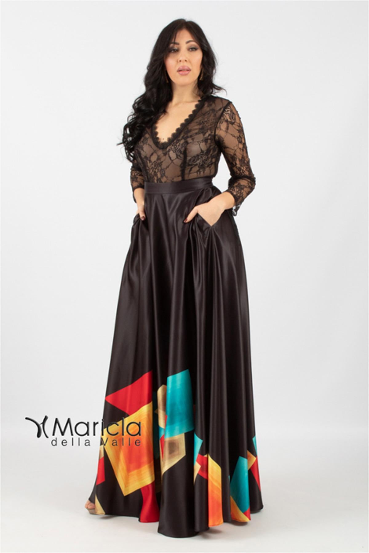 Gonnellone fantasia con body pizzo ANT19620SH NERO ANTILLE ELEGANCE 