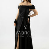 abito lungo scollo omerale strass SH827AL NERO SHARON 