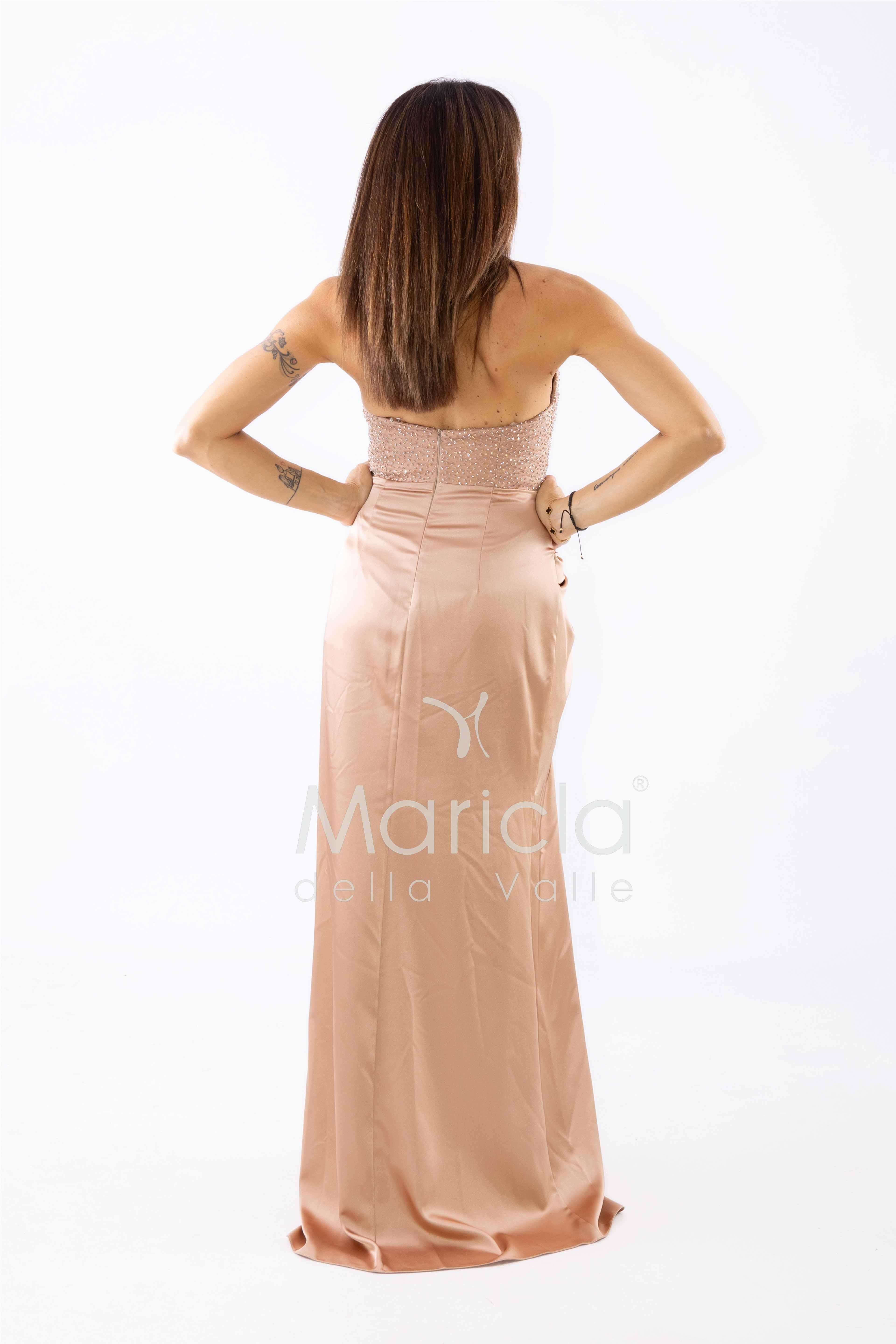 abito lungo raso drappeggio DEG55494 BRONZO MARICLA ELEGANCE 